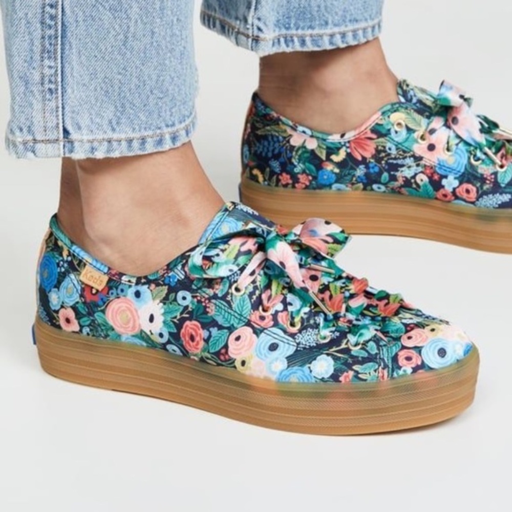 Keds Rifle Paper Company Floral Triple Kick Garden Party Satin Lace Sneakers
